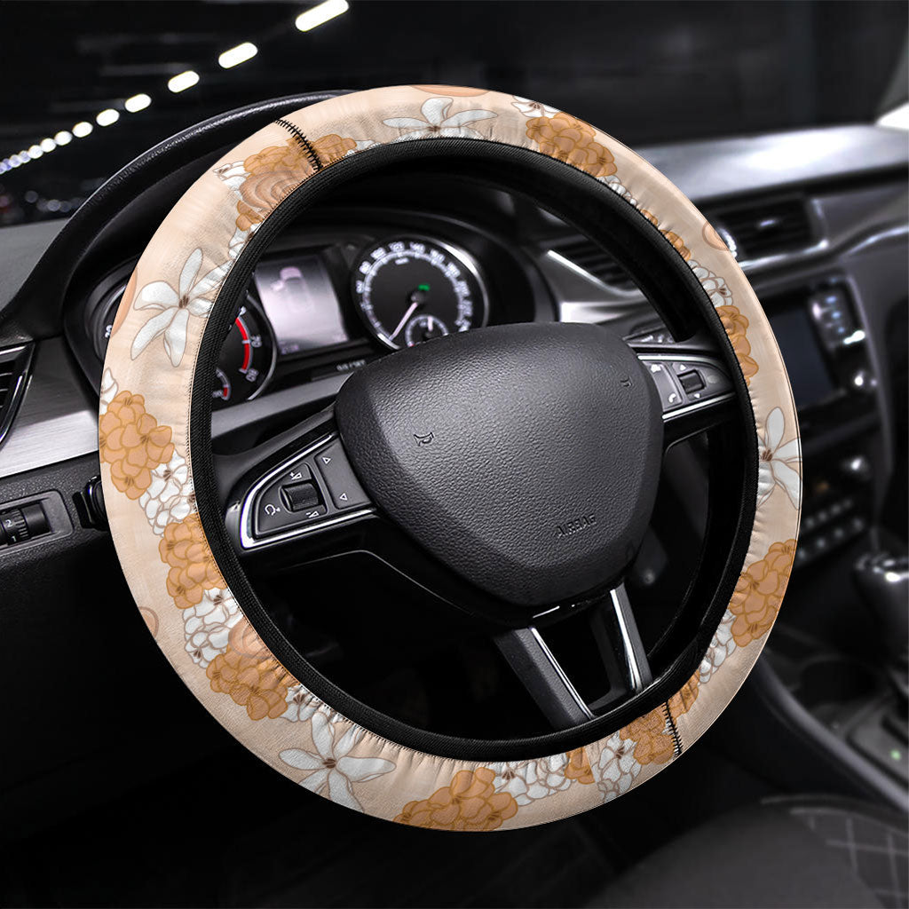 Hawaii Anthurium Tiare Pikake Lei Steering Wheel Cover Alani Lauhala Art Pattern