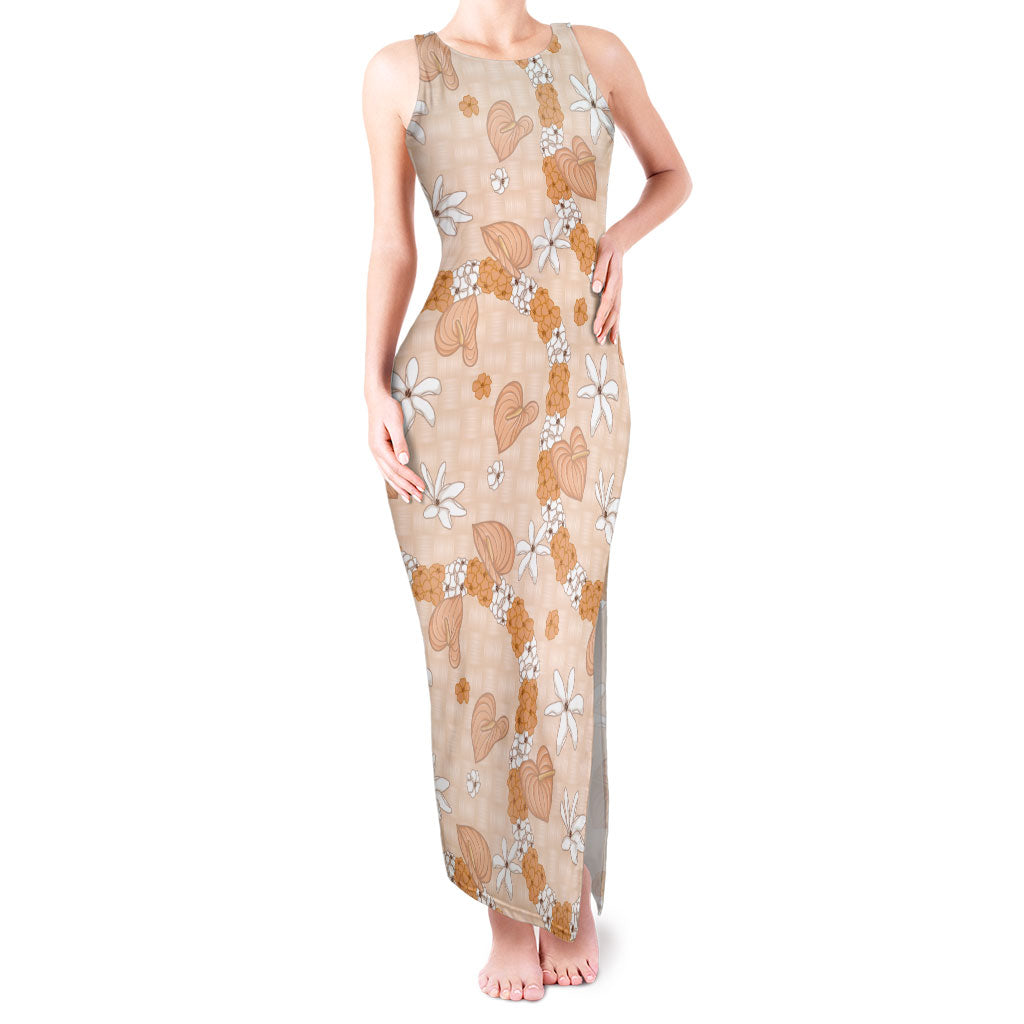 Hawaii Anthurium Tiare Pikake Lei Tank Maxi Dress Alani Lauhala Art Pattern
