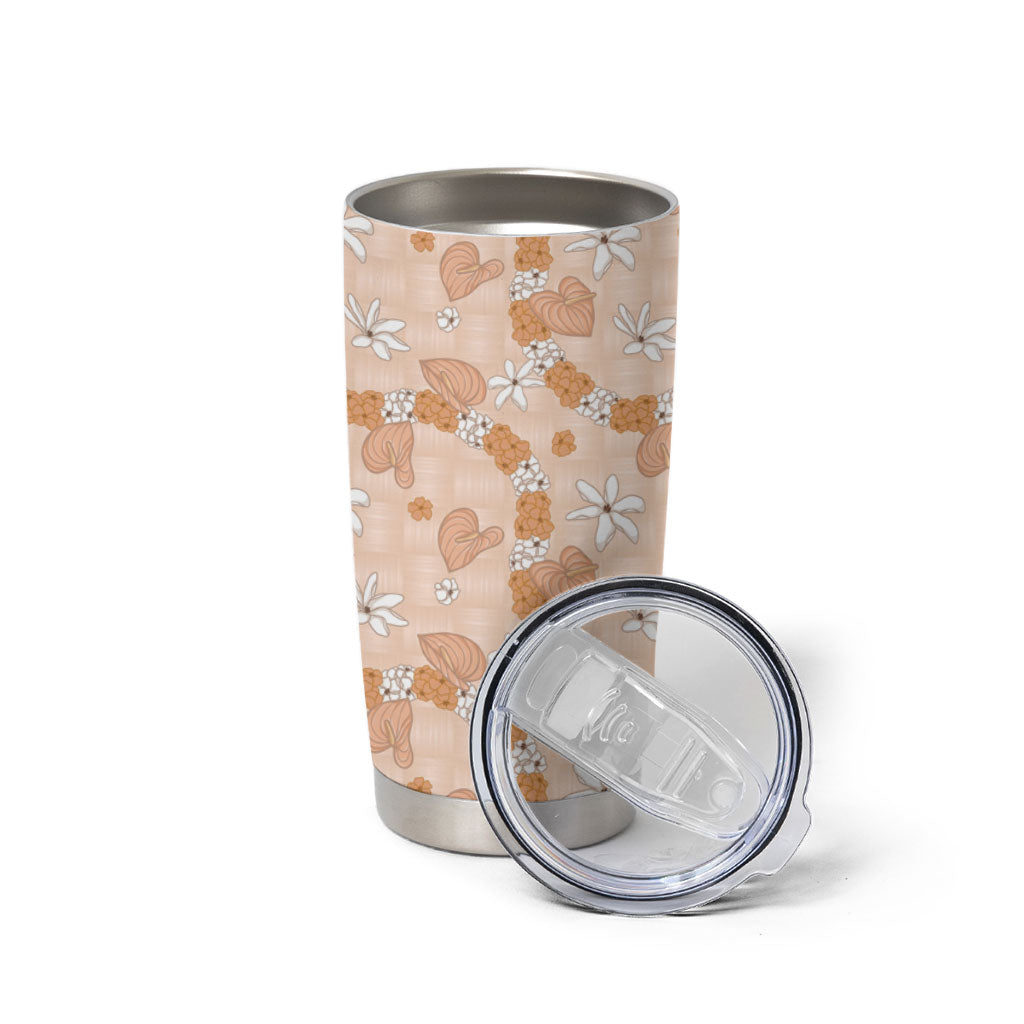 Hawaii Anthurium Tiare Pikake Lei Tumbler Cup Alani Lauhala Art Pattern