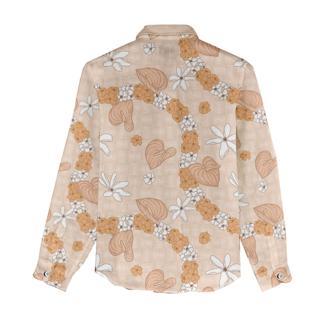 Hawaii Anthurium Tiare Pikake Lei Women Casual Shirt Alani Lauhala Art Pattern