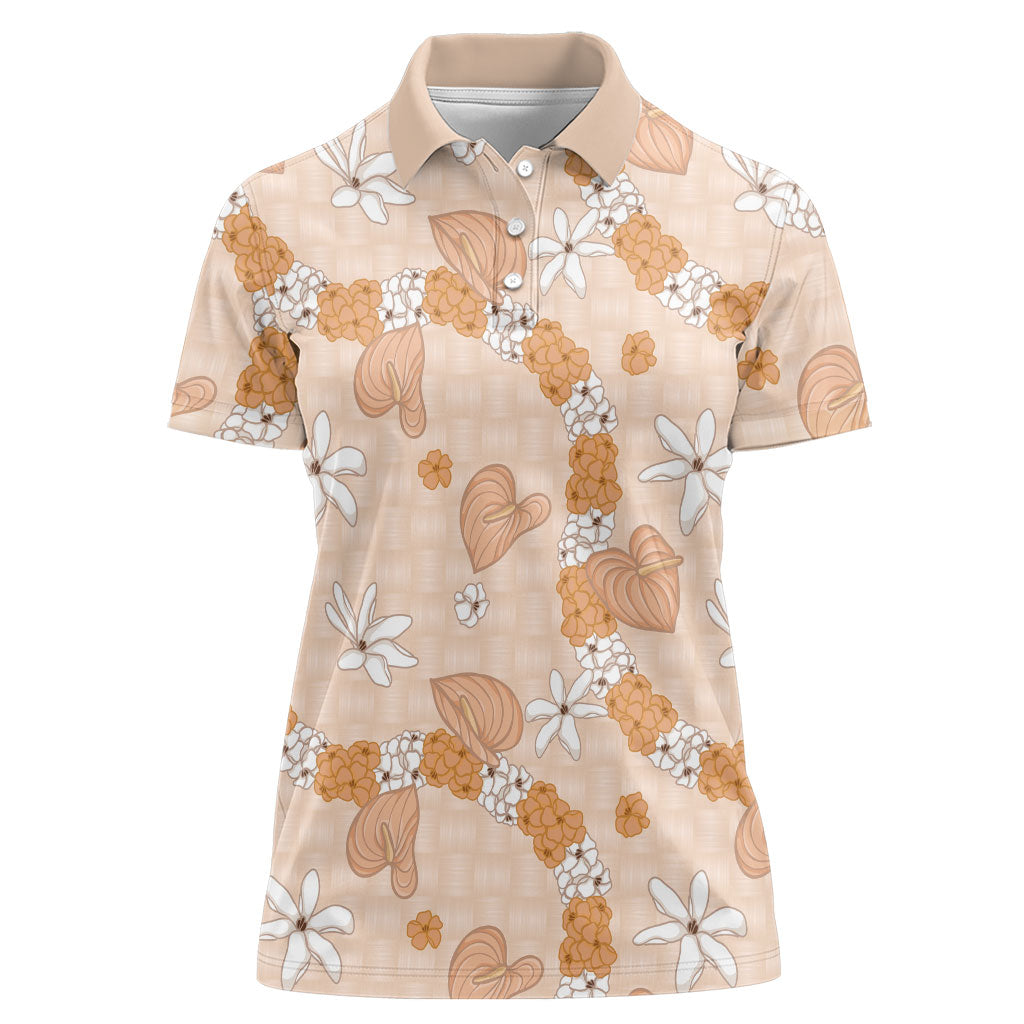 Hawaii Anthurium Tiare Pikake Lei Women Polo Shirt Alani Lauhala Art Pattern