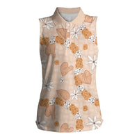 Hawaii Anthurium Tiare Pikake Lei Women Sleeveless Polo Shirt Alani Lauhala Art Pattern LT01 Female Orange - Polynesian Pride