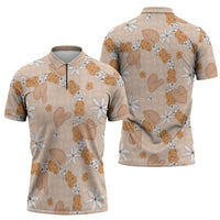 Hawaii Anthurium Tiare Pikake Lei Zipper Polo Shirt Alani Lauhala Art Pattern