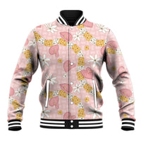 Hawaii Anthurium Tiare Pikake Lei Baseball Jacket Akala Lauhala Art Pattern