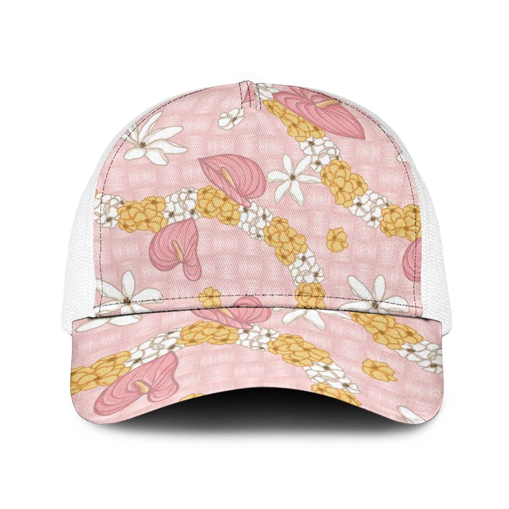 Hawaii Anthurium Tiare Pikake Lei Baseball Net Cap Akala Lauhala Art Pattern
