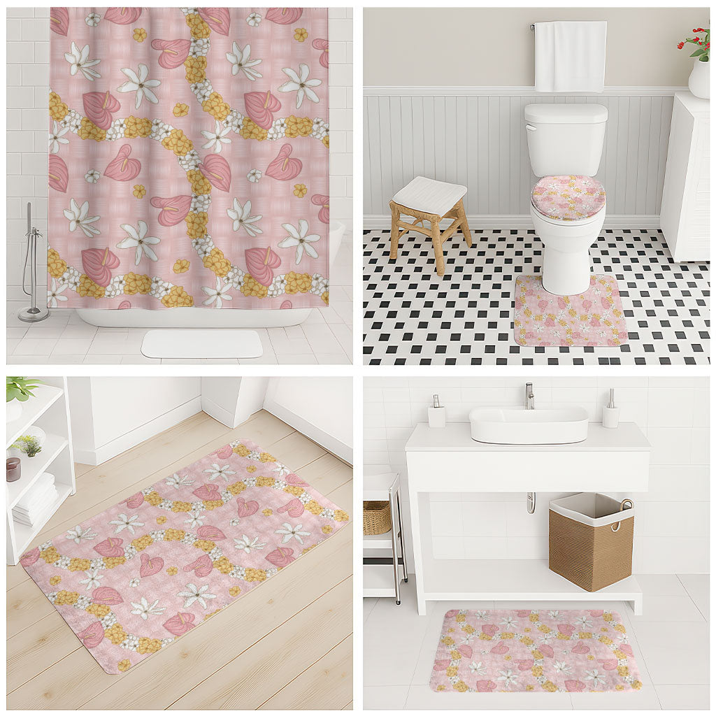 Hawaii Anthurium Tiare Pikake Lei Bathroom Set Akala Lauhala Art Pattern