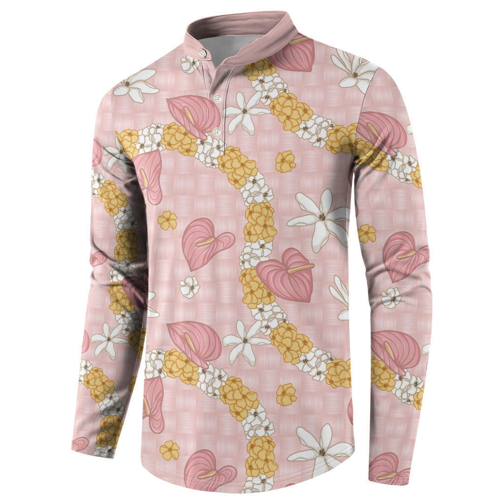 Hawaii Anthurium Tiare Pikake Lei Button Sweatshirt Akala Lauhala Art Pattern