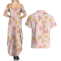Hawaii Anthurium Tiare Pikake Lei Couples Matching Summer Maxi Dress and Hawaiian Shirt Akala Lauhala Art Pattern