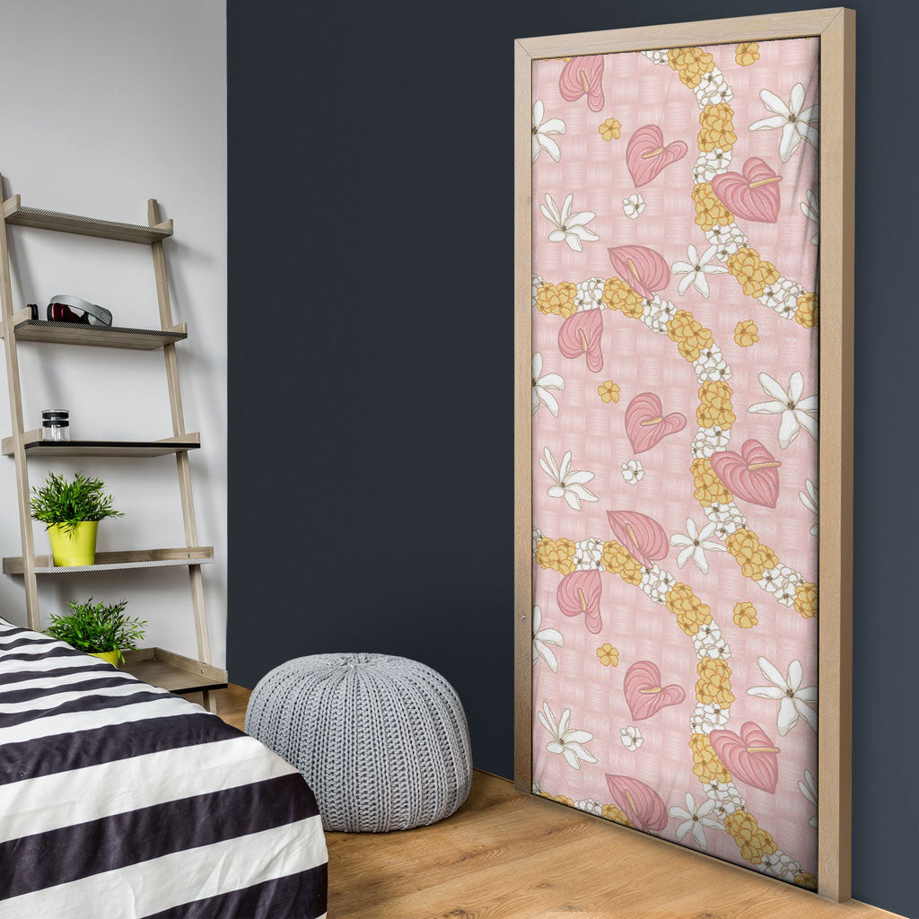 Hawaii Anthurium Tiare Pikake Lei Door Cover Akala Lauhala Art Pattern