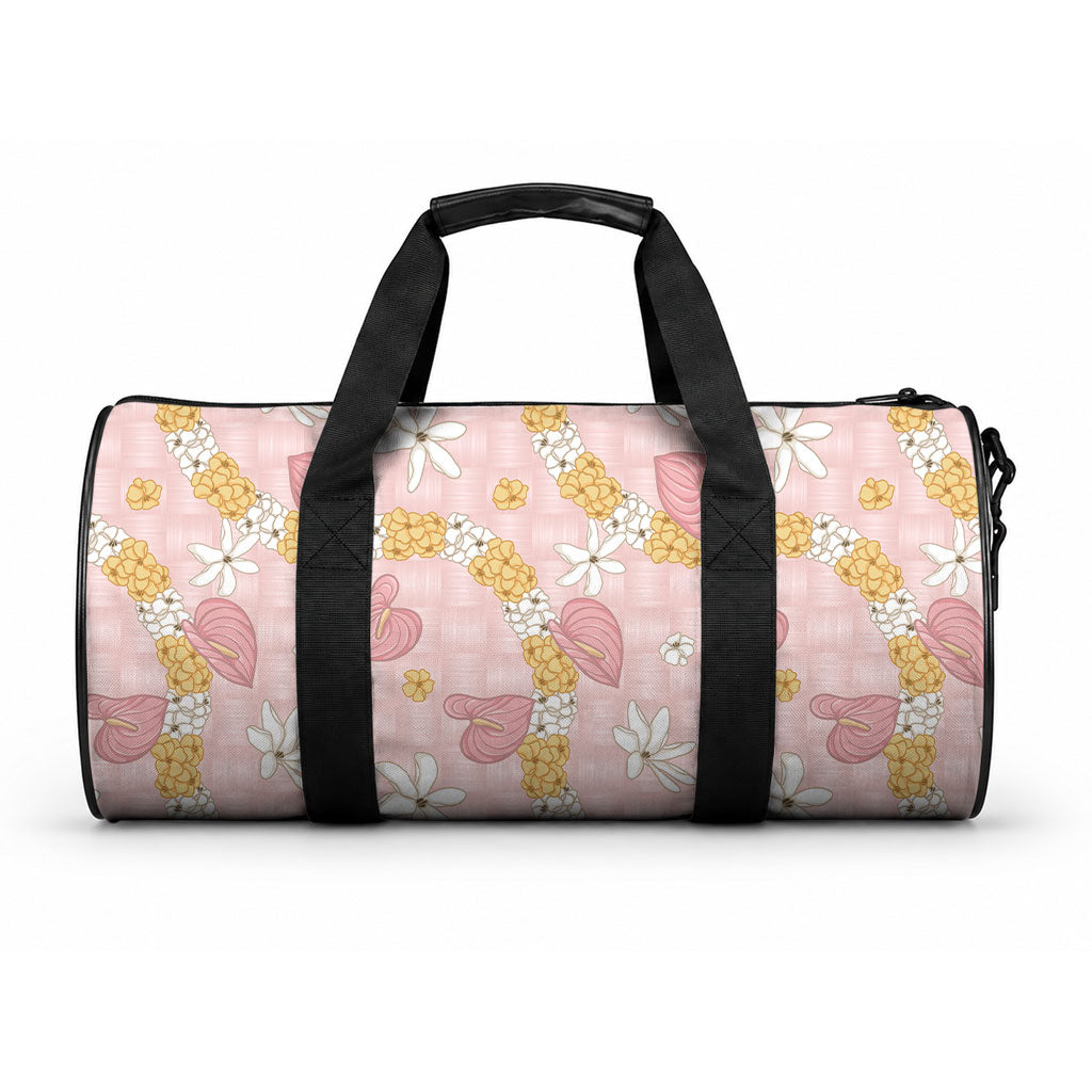Hawaii Anthurium Tiare Pikake Lei Duffle Bag Akala Lauhala Art Pattern LT01 One size Pink - Polynesian Pride