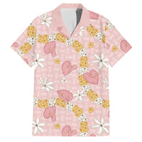 Hawaii Anthurium Tiare Pikake Lei Family Matching Long Sleeve Bodycon Dress and Hawaiian Shirt Akala Lauhala Art Pattern LT01 Dad's Shirt - Short Sleeve Pink - Polynesian Pride