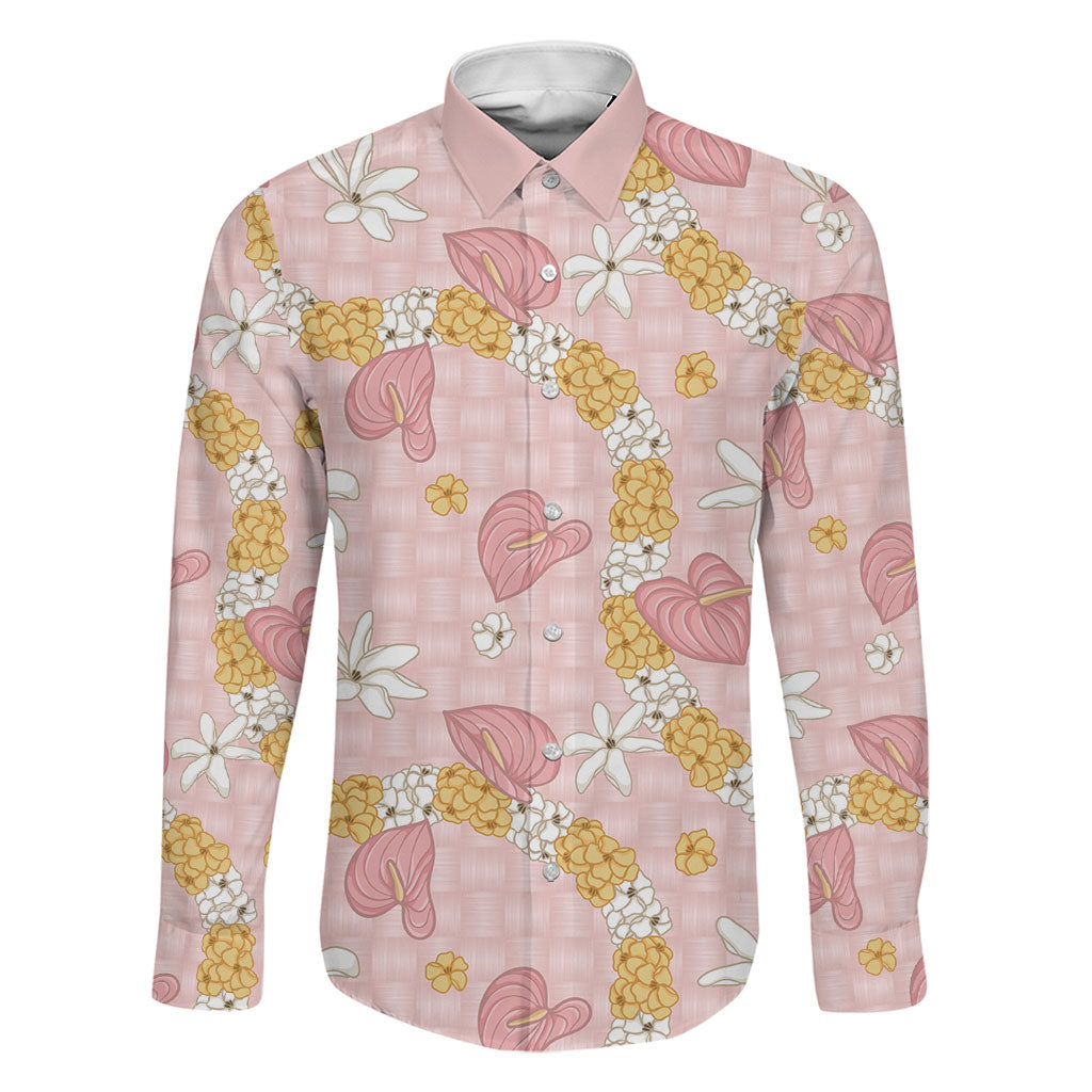 Hawaii Anthurium Tiare Pikake Lei Family Matching Puletasi and Hawaiian Shirt Akala Lauhala Art Pattern