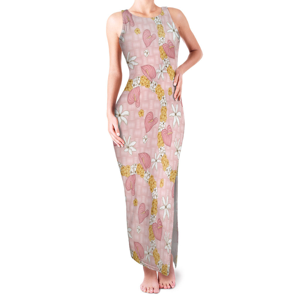 Hawaii Anthurium Tiare Pikake Lei Family Matching Tank Maxi Dress and Hawaiian Shirt Akala Lauhala Art Pattern