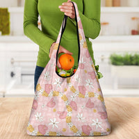 Hawaii Anthurium Tiare Pikake Lei Grocery Bag Akala Lauhala Art Pattern