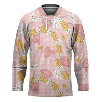 Hawaii Anthurium Tiare Pikake Lei Hockey Jersey Akala Lauhala Art Pattern