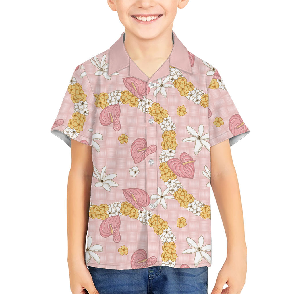 Hawaii Anthurium Tiare Pikake Lei Kid Hawaiian Shirt Akala Lauhala Art Pattern