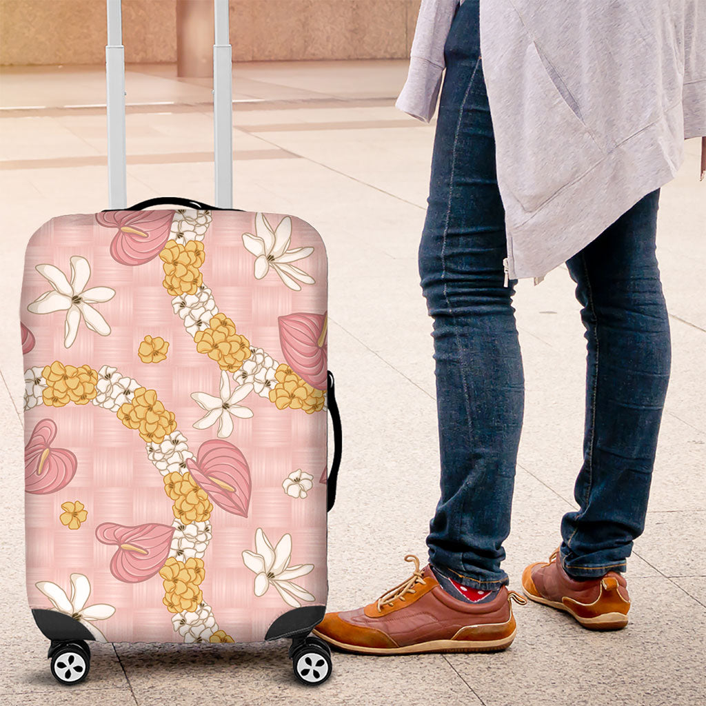 Hawaii Anthurium Tiare Pikake Lei Luggage Cover Akala Lauhala Art Pattern