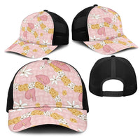 Hawaii Anthurium Tiare Pikake Lei Mesh Trucker Cap Akala Lauhala Art Pattern