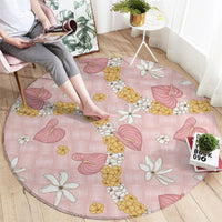 Hawaii Anthurium Tiare Pikake Lei Round Carpet Akala Lauhala Art Pattern
