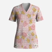 Hawaii Anthurium Tiare Pikake Lei Scrub Top Akala Lauhala Art Pattern