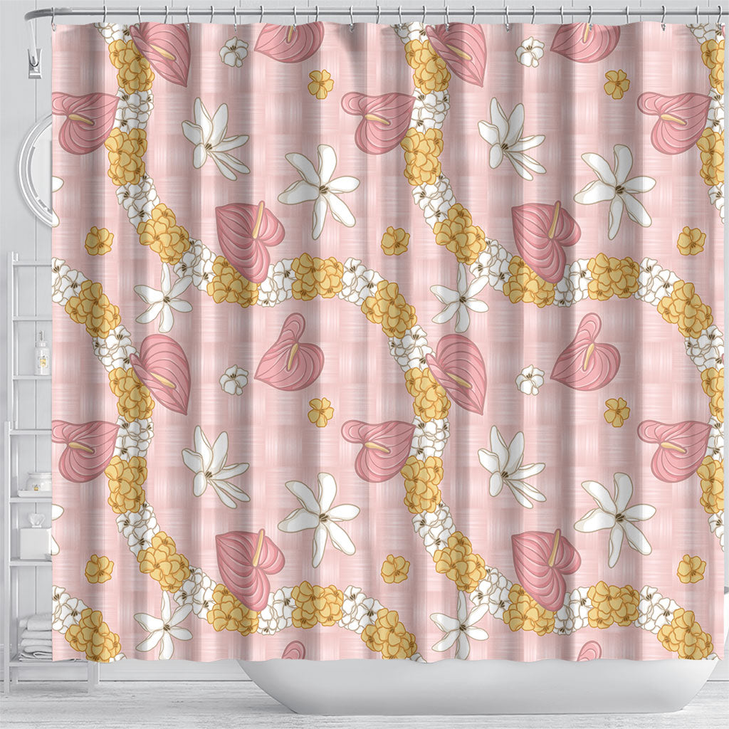 Hawaii Anthurium Tiare Pikake Lei Shower Curtain Akala Lauhala Art Pattern