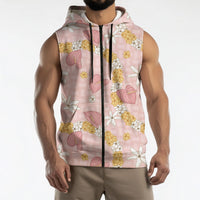 Hawaii Anthurium Tiare Pikake Lei Sleeveless Zip Hoodie Akala Lauhala Art Pattern