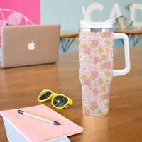 Hawaii Anthurium Tiare Pikake Lei Tumbler With Handle Akala Lauhala Art Pattern