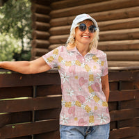 Hawaii Anthurium Tiare Pikake Lei Women Polo Shirt Akala Lauhala Art Pattern