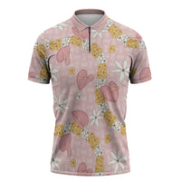 Hawaii Anthurium Tiare Pikake Lei Zipper Polo Shirt Akala Lauhala Art Pattern
