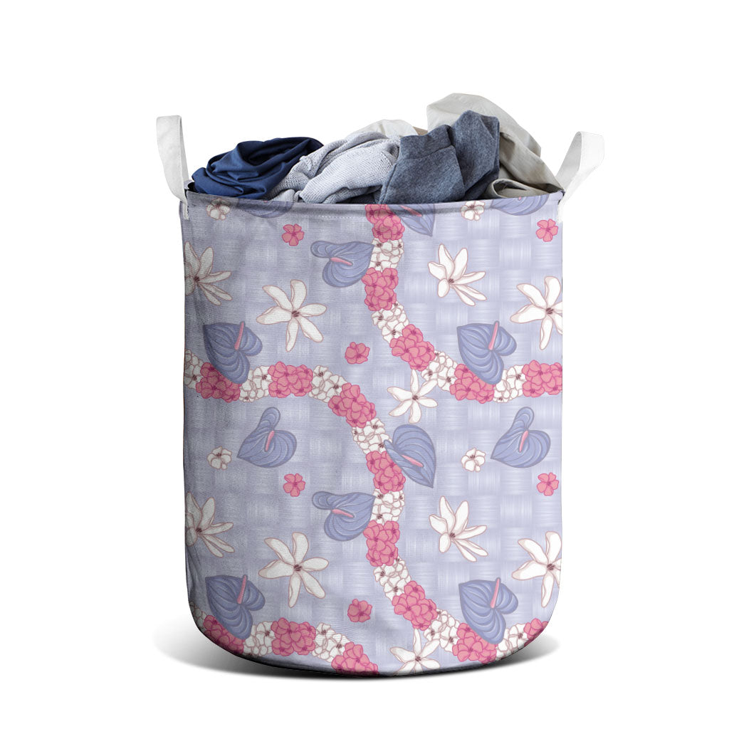 Hawaii Anthurium Tiare Pikake Lei Laundry Basket Poni Lauhala Art Pattern