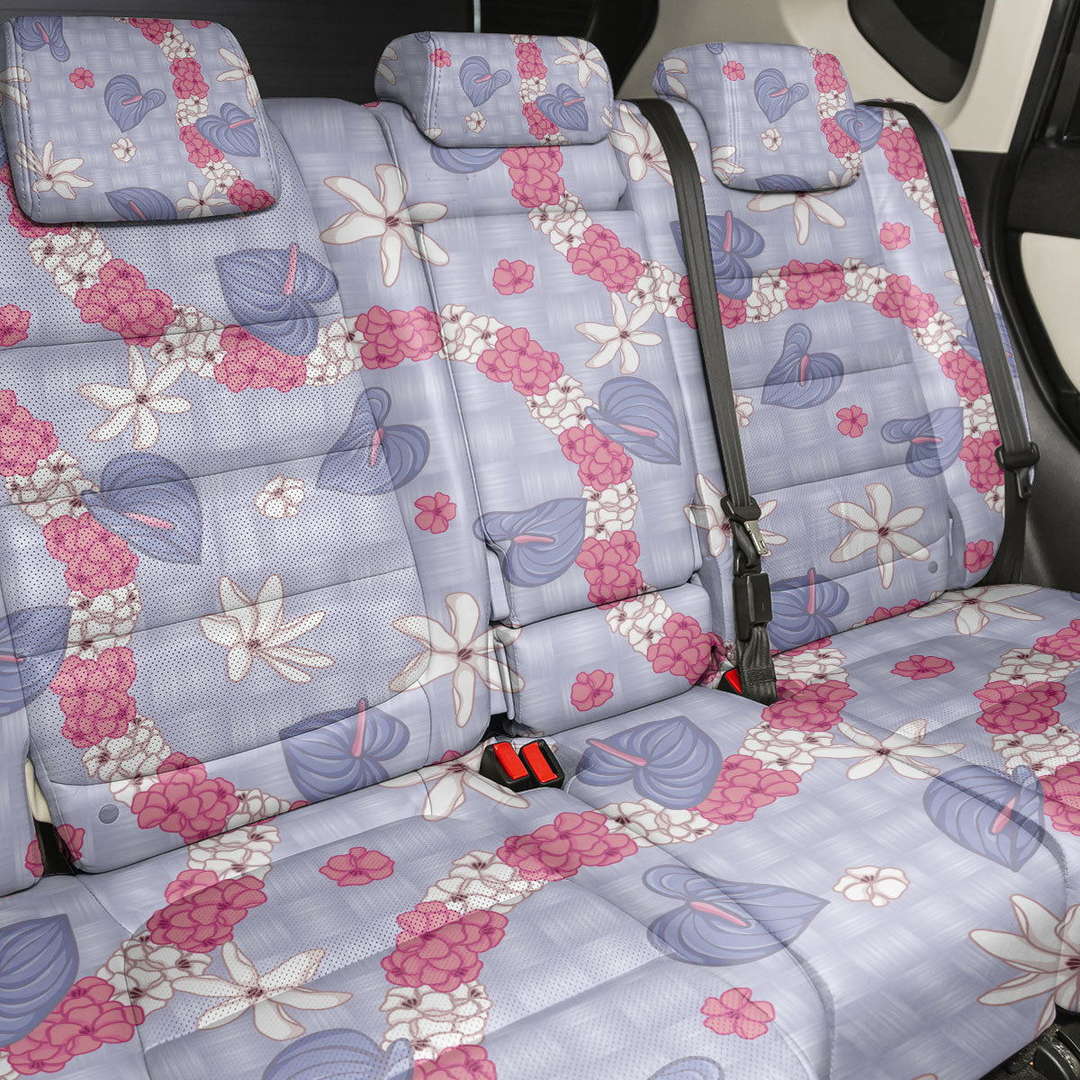 Hawaii Anthurium Tiare Pikake Lei Back Car Seat Cover Poni Lauhala Art Pattern