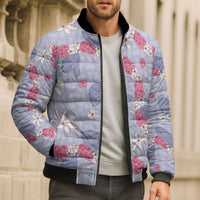 Hawaii Anthurium Tiare Pikake Lei Bomber Puffer Jacket Poni Lauhala Art Pattern