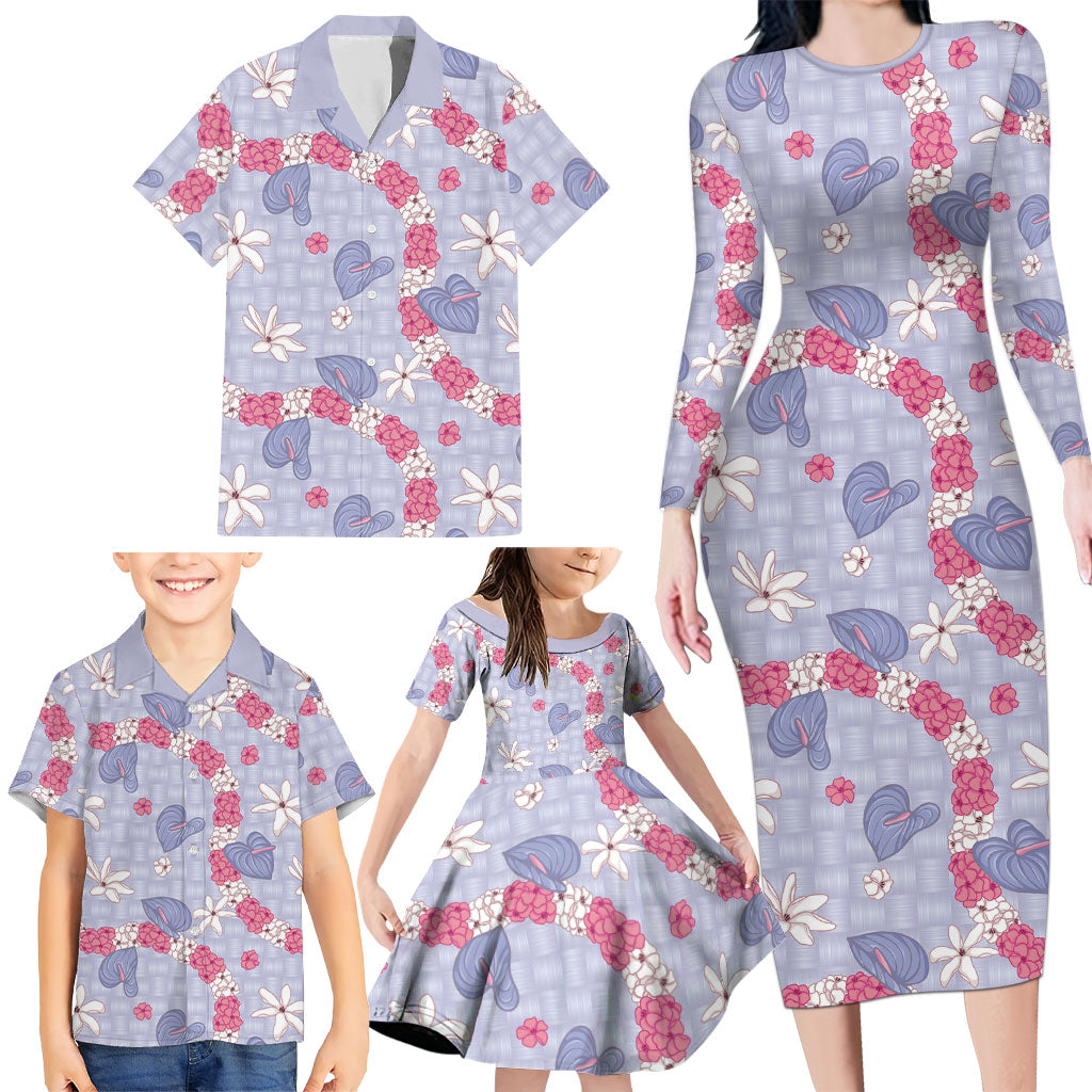 Hawaii Anthurium Tiare Pikake Lei Family Matching Long Sleeve Bodycon Dress and Hawaiian Shirt Poni Lauhala Art Pattern LT01 - Polynesian Pride