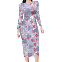Hawaii Anthurium Tiare Pikake Lei Family Matching Long Sleeve Bodycon Dress and Hawaiian Shirt Poni Lauhala Art Pattern LT01 Mom's Dress Purple - Polynesian Pride