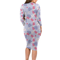 Hawaii Anthurium Tiare Pikake Lei Family Matching Long Sleeve Bodycon Dress and Hawaiian Shirt Poni Lauhala Art Pattern LT01 - Polynesian Pride