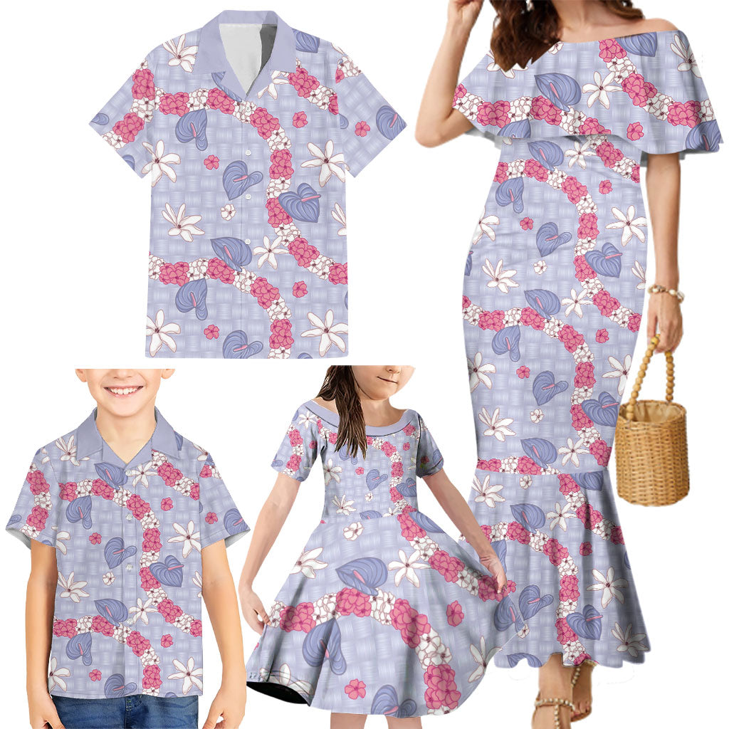 Hawaii Anthurium Tiare Pikake Lei Family Matching Mermaid Dress and Hawaiian Shirt Poni Lauhala Art Pattern LT01 - Polynesian Pride