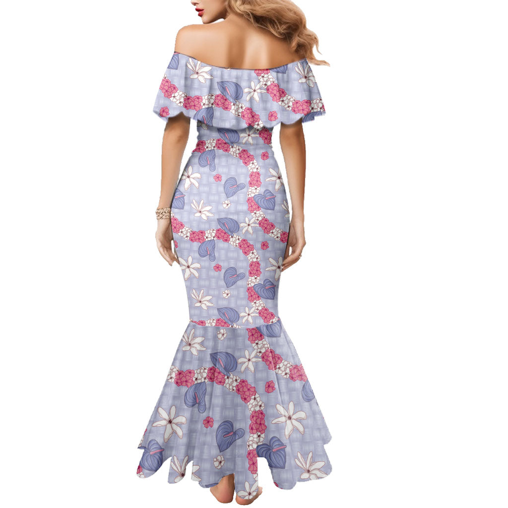 Hawaii Anthurium Tiare Pikake Lei Family Matching Mermaid Dress and Hawaiian Shirt Poni Lauhala Art Pattern LT01 - Polynesian Pride