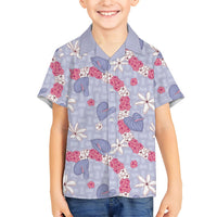 Hawaii Anthurium Tiare Pikake Lei Family Matching Mermaid Dress and Hawaiian Shirt Poni Lauhala Art Pattern LT01 Son's Shirt Purple - Polynesian Pride