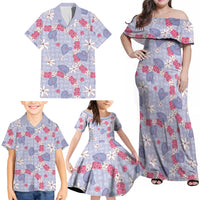 Hawaii Anthurium Tiare Pikake Lei Family Matching Off Shoulder Maxi Dress and Hawaiian Shirt Poni Lauhala Art Pattern