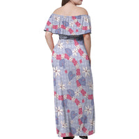 Hawaii Anthurium Tiare Pikake Lei Family Matching Off Shoulder Maxi Dress and Hawaiian Shirt Poni Lauhala Art Pattern