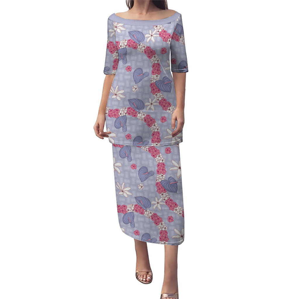Hawaii Anthurium Tiare Pikake Lei Family Matching Puletasi and Hawaiian Shirt Poni Lauhala Art Pattern