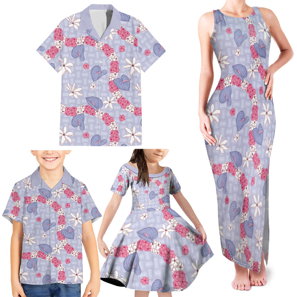 Hawaii Anthurium Tiare Pikake Lei Family Matching Tank Maxi Dress and Hawaiian Shirt Poni Lauhala Art Pattern LT01 - Polynesian Pride
