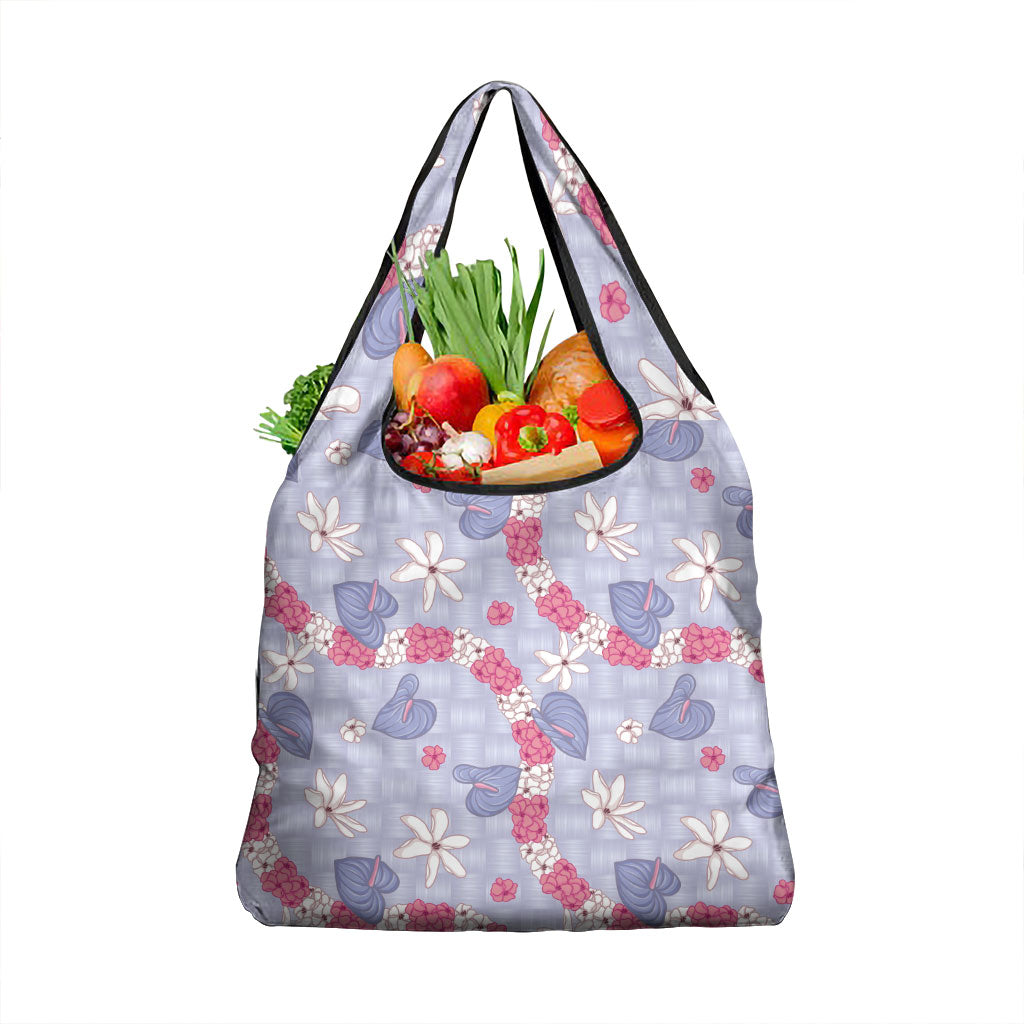 Hawaii Anthurium Tiare Pikake Lei Grocery Bag Poni Lauhala Art Pattern