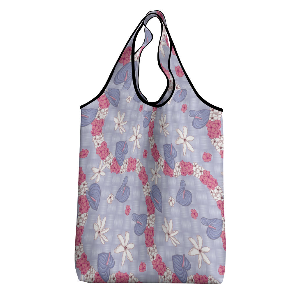 Hawaii Anthurium Tiare Pikake Lei Grocery Bag Poni Lauhala Art Pattern