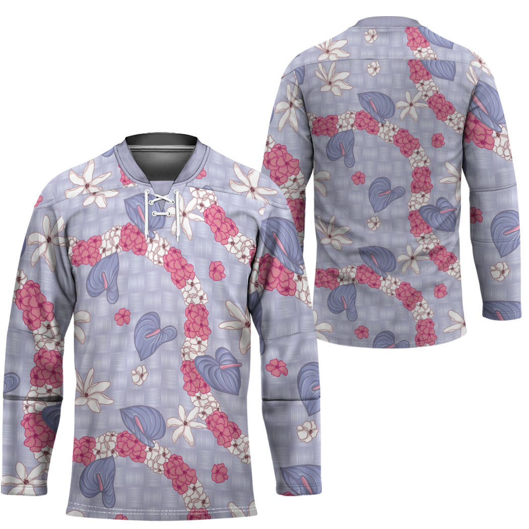Hawaii Anthurium Tiare Pikake Lei Hockey Jersey Poni Lauhala Art Pattern
