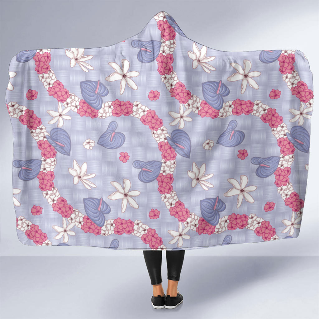 Hawaii Anthurium Tiare Pikake Lei Hooded Blanket Poni Lauhala Art Pattern