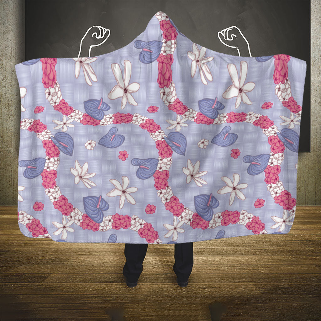 Hawaii Anthurium Tiare Pikake Lei Hooded Blanket Poni Lauhala Art Pattern