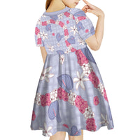 Hawaii Anthurium Tiare Pikake Lei Kid Short Sleeve Dress Poni Lauhala Art Pattern
