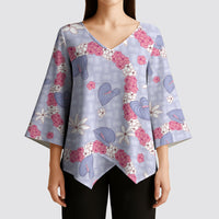 Hawaii Anthurium Tiare Pikake Lei Kimono Sleeve Blouse Poni Lauhala Art Pattern