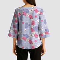 Hawaii Anthurium Tiare Pikake Lei Kimono Sleeve Blouse Poni Lauhala Art Pattern